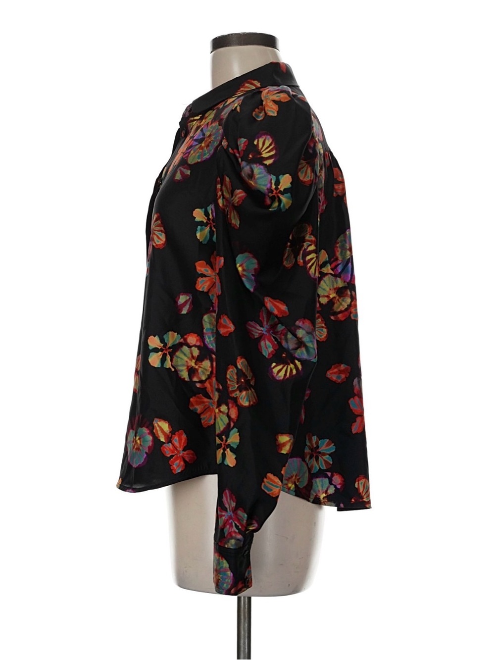 Ulla Johnson Black 100% Silk Puff Sleeve Blouse Botanical Floral Print Size 6 - Picture 7 of 10